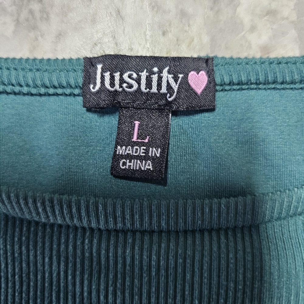 Justify Green Ruched Ribbed Bodycon Dress | Size Large - Picture 6 of 10